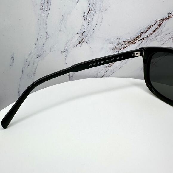 New PRADA Sunglasses Black Acetate Square Silver Metal Logo 53mm Gray Lens - Picture 8 of 16